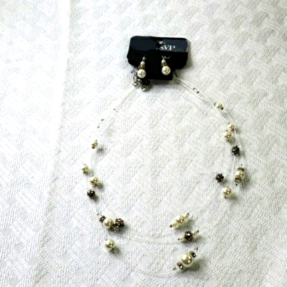 Rsvp Invisible Necklace Earrings Pearls Nwt